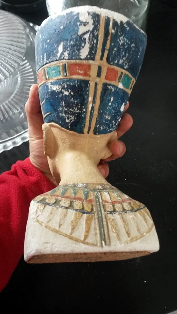 Rare Buste Ancien  De Nefertiti Egypte Platre Peint 20