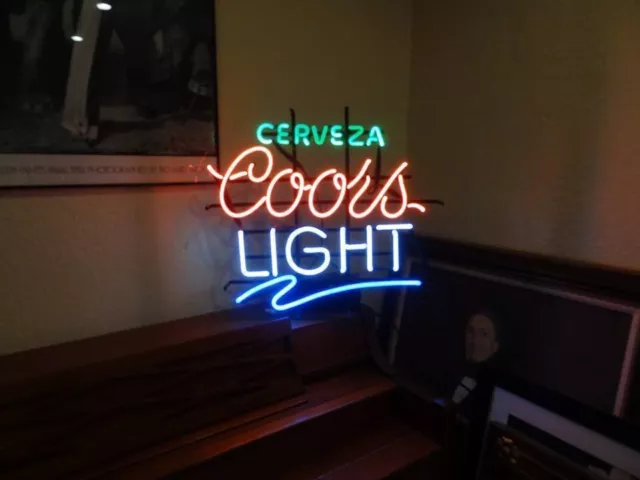 Cerveza Coors Light Beer 24"x20" Neon Sign Handmade Bar Pub Display Wall Artwork