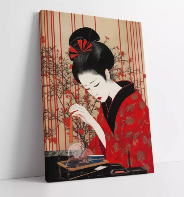 Japanese Geisha Girl Woodblock Print Style -Deep Framed Canvas Wall Art Print