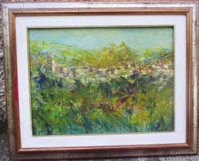 Paesaggio Di Campagna - Paese Nel Verde - Vecchio Quadro Dipinto Olio