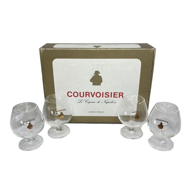 Courvoisier Cognac Napoleon Footed Snifter Glasses In Box Jarnac-France Vintage