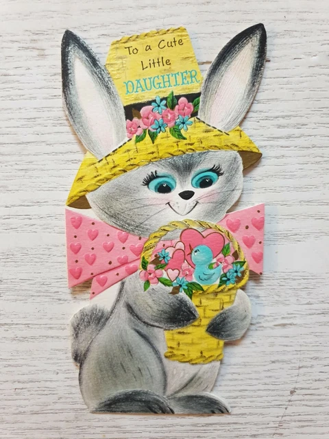 Vintage 1950's 1960's Daughter Bunny Bluebird Valentine Greeting Card EB2060