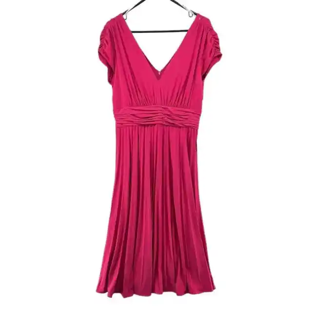Ivy + Blu Dress Size 14 NEW Pink Fit and Flare Pleated V Neck Flattering Midi