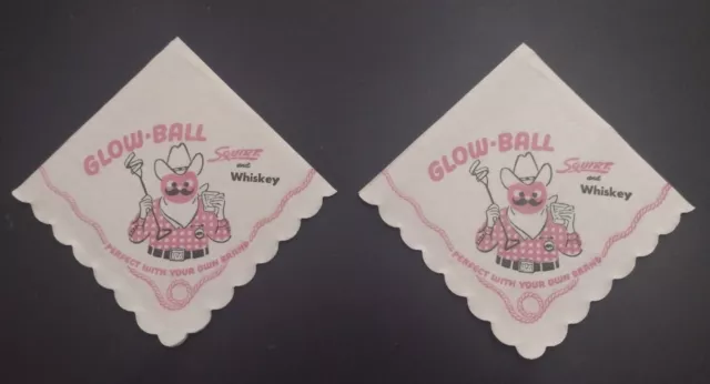 VINTAGE Two 1950s Squirt "Glow-Ball" Squirt and Whiskey Bar Napkins