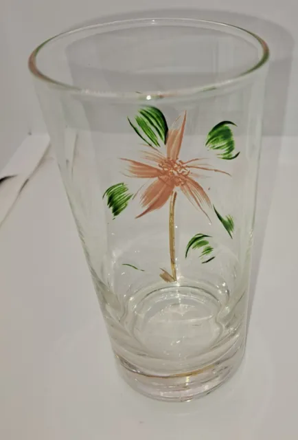 Vintage Handpainted Floral Beverage Drinking Tumbler Glass 5 1/2" Tall