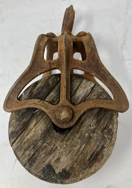 Vintage Antique Cast Iron & Wood Hay Trolley Barn Pulley Farm Tool