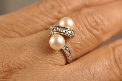 Bague Ancien Or Gris Massif 18K Diamants Art Deco Antique Solid White Gold Ring