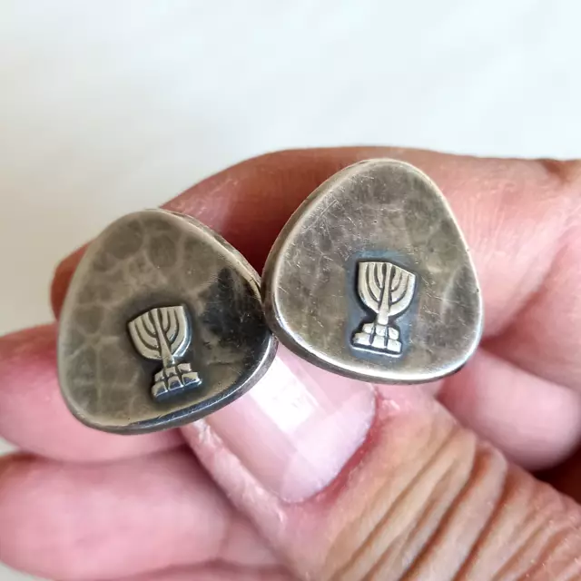 Vintage Sterling Silver Tone Israel Candlestick Judah Judaica Jewelry Cufflinks