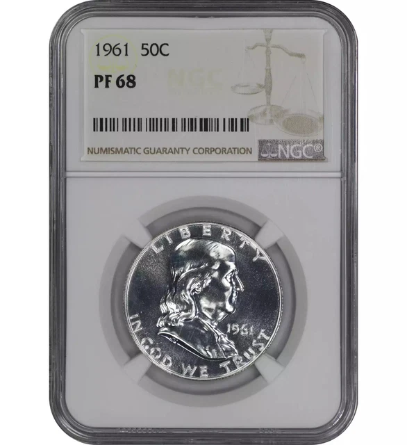 1961 Proof Franklin Half Dollar 50C Ngc Certified Pf 68 - Spot Haze Free