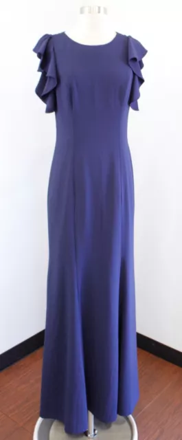 Theia Bridesmaid Selena Navy Blue Ruffle Flutter Sleeve Evening Formal Dress 8