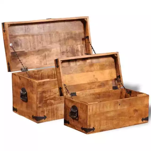 2pcs Retro Handmade Timber Wooden Storage Chest Trunk Blanket Toy Organizer Box