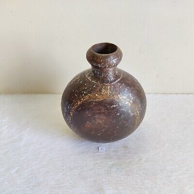 19c Vintage Primitive Handmade Iron Brass Oil Pot Container Old Rich Patina Rare