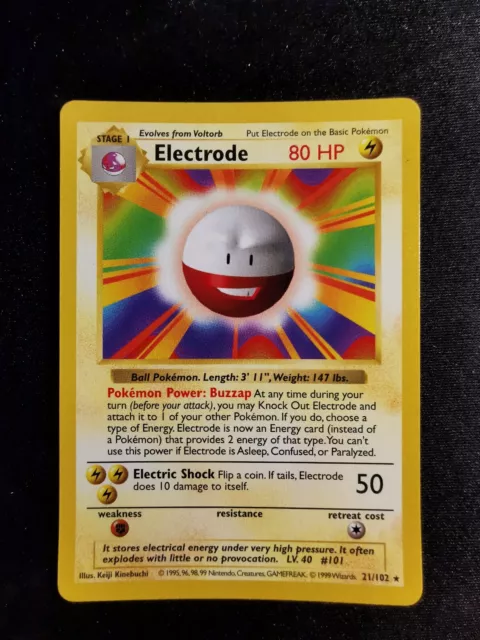 Electrode 21/102 Shadowless Base Set Pokemon Card Wizard Of The Coast