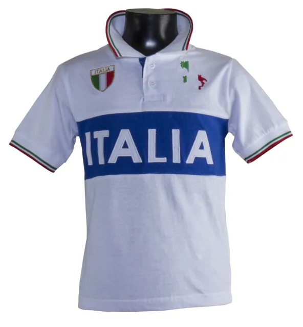 Maglia polo t-shirt  Italia bianca  bimbo e adulto