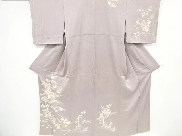 35526# Japanese Kimono / Antique Kimono / Embroidery / Shochikubai & Cranes