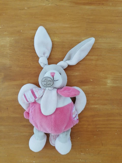 DOUDOU ET COMPAGNIE HOCHET LAPIN CELESTINE rose blanc Gris grelot Mon  À Moi
