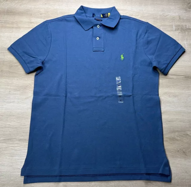 NWOT Polo Ralph Lauren Mens Shirt Blue XL Custom Slim Fit Mesh Polo Green Pony