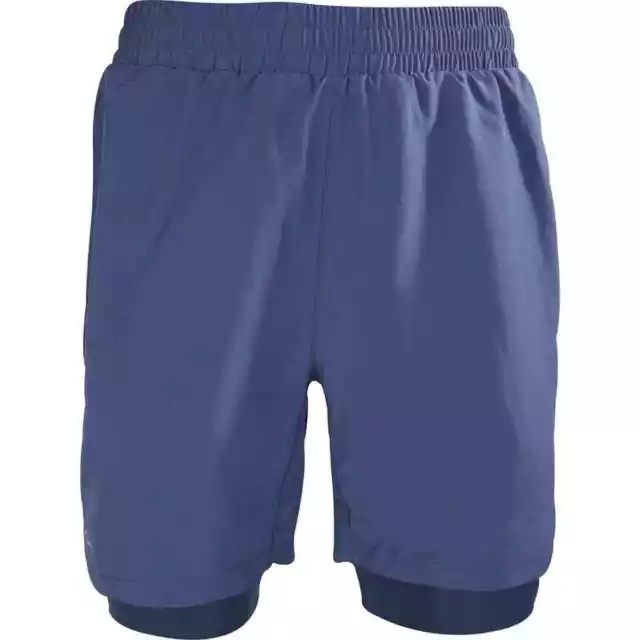 More Mile Mens Core 2 In 1 Training Shorts Blue Sports Fitness Running Gym Lined