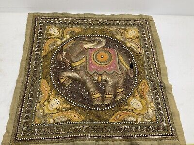 Kalaga Antique Fine Large Tapestry Bermese Handmade Embroidered Sequins Elephant