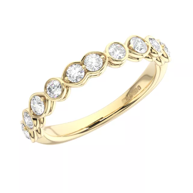 0.50 Ct Claw Set Round Brilliant Cut Diamond Half Eternity Ring 9K Yellow Gold