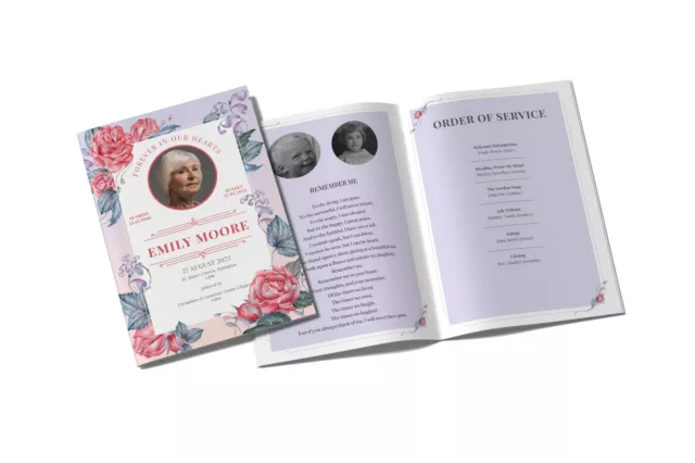 Premium English Rose  Funeral Order Of Service Personalised  A5 Premium Card