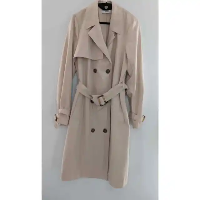 JustFab Beige Double Breasted Lightweight Belted Trench Coat