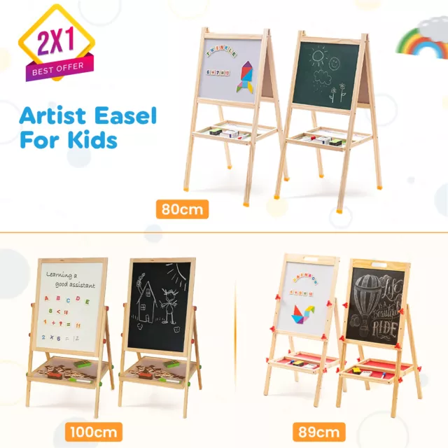 Wooden Easel Kids Blackboard Whiteboard Kids Chalk Art Drawing Board 2-in1 Toy