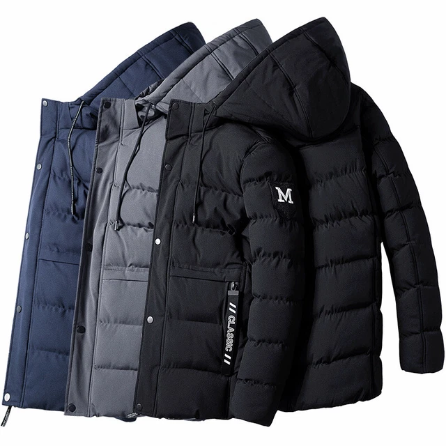 2023 New winter men's padded cotton bread removable hooded jacket