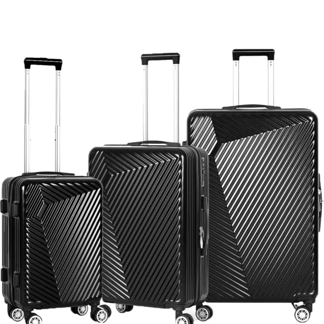 Durable Luggage Set ABS Trolley Spinner 20" 24" 28" Suitcase Hard Shell Black