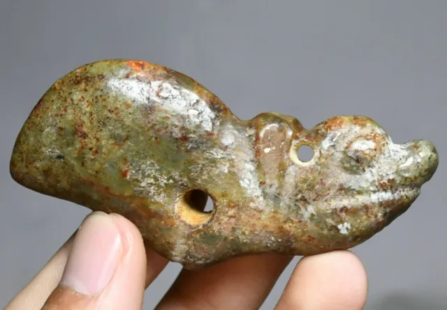 8CM Unique Chinese Hongshan Culture Old Jade Carving  Beast  Head Amulet Pendant