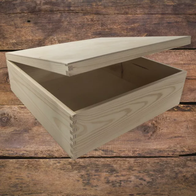 Extra Large Plain Wood Box Wooden Chest Storage Decoupage Craft Handles Lid  x1