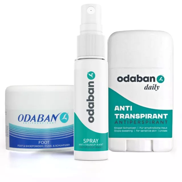 ODABAN Excessive Sweating Kit 3in1 täglich Antitranspirant Deo Stick, Spray, Pulver