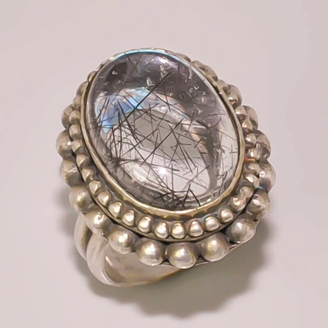 Black Rutilated Vintage Style Jewelry 925 STERLING SILVER PLATED RING 7