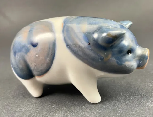 Vintage Otagiri Japan Blue Beige White Pig Sow Figurine