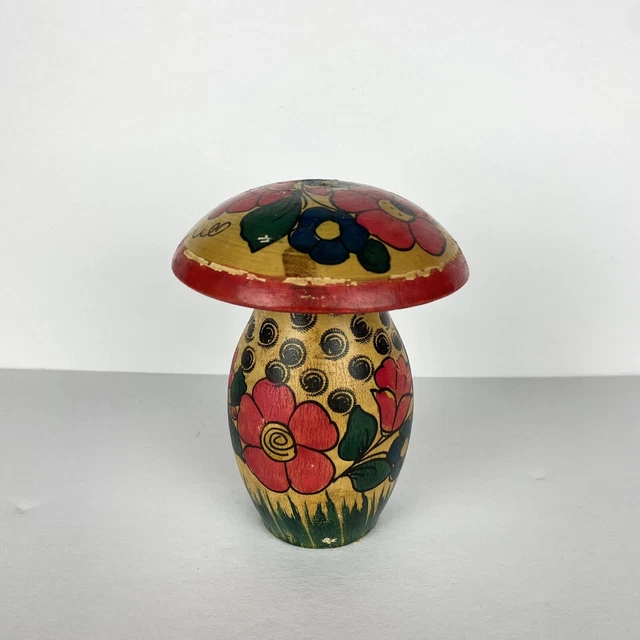 Vintage Russian Mushroom Painting 1970s Gift Wooden Hand Painted Moscow 5"