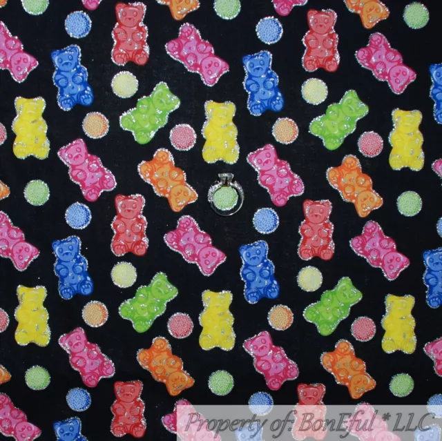 BonEful FABRIC FQ Cotton Quilt VTG Black Rainbow Candy Gummy Bear Grateful Dead