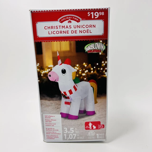 Holiday Time Christmas Unicorn Inflatable 3.5 Feet Yard Decor Lights Up Gemmy