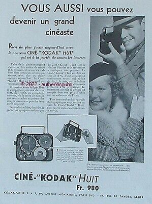PUBLICITE CINE KODAK PATHE HUIT FILM BEBE BOIT AU VERRE DE 1936 FRENCH AD PUB 