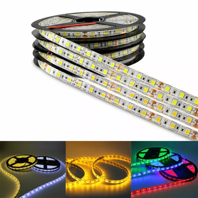 1M 2M 3M 5M SMD 5050 Waterproof LED Flexible 3M Tape Strip Light 12V rgb white