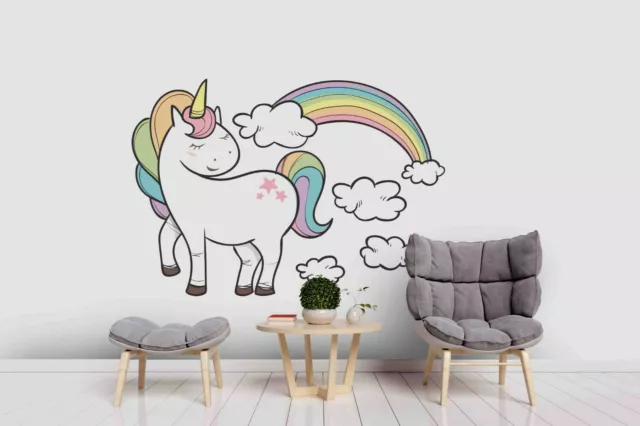 3D Cartoon Unicorn Rainbow Cloud Self-adhesive Removable Wallpaper Murals Wall