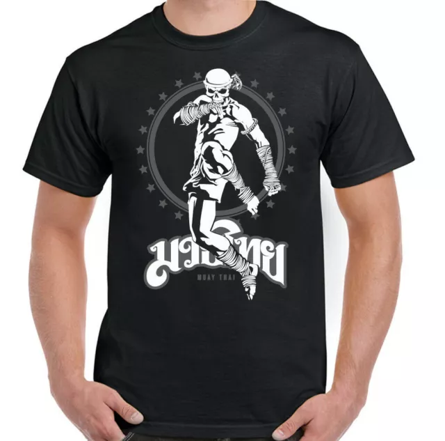 Muay Thai Skeleton Kick Boxer Mens Martial Arts T-Shirt MMA Top UFC Skull Fight