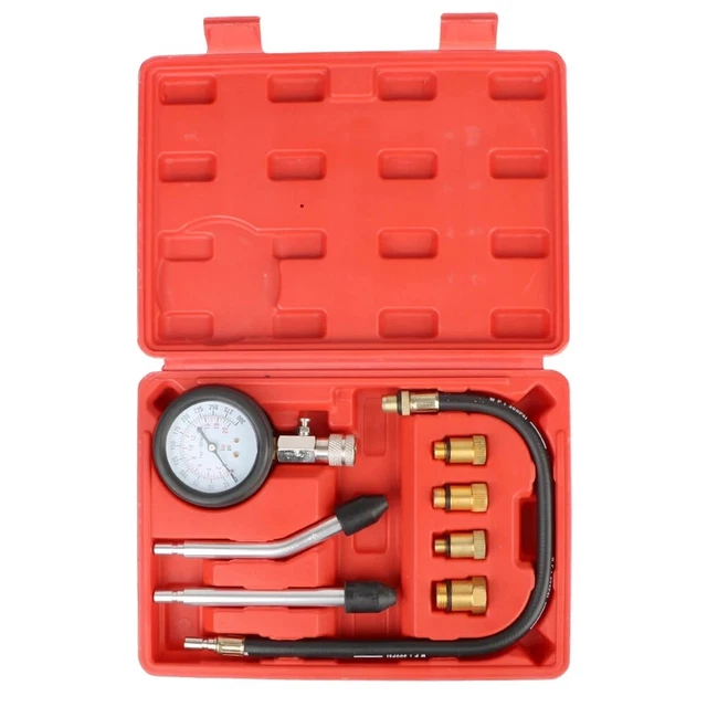 FreeTec 8-tlg Kompressionstester Set - Für Benzinmotoren 0-20 Bar / 0-300 Psi