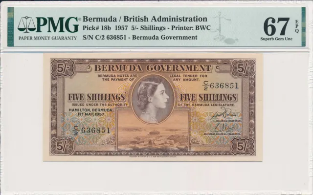Bermuda Government Bermuda  5 Shillings 1957  PMG  67EPQ