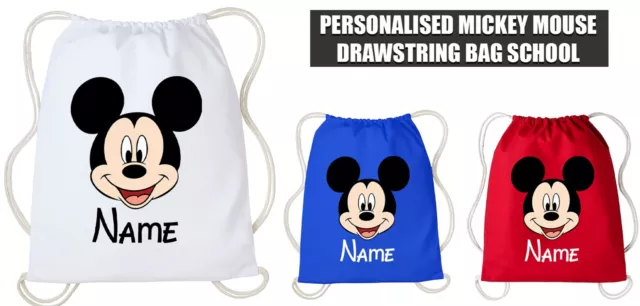 Personalised PE Kit Drawstring Bag Mickey Mouse Bag School/Sport/Gym Kids Bag