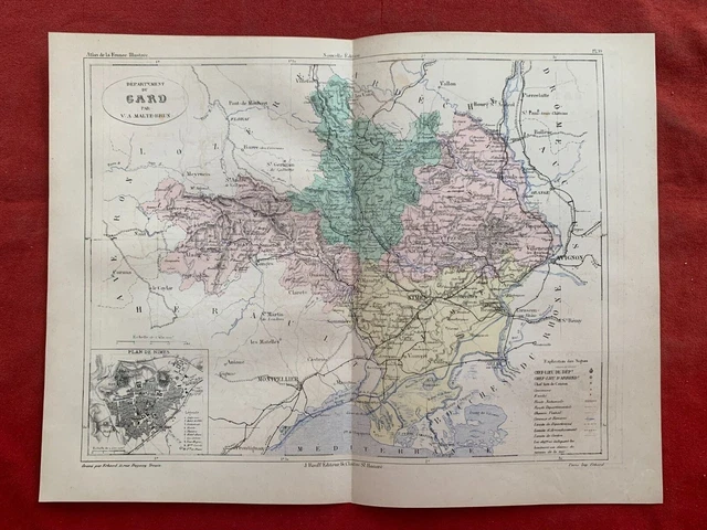 LE GARD - Carte Ancienne - Plan De Nimes - Gravure - Malte Brun - 1882