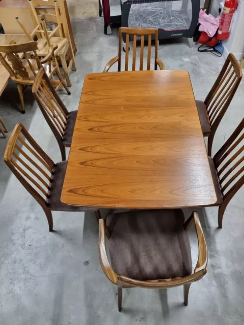 G-Plan Drop Leaf Table & 6 Chairs Brown Wooden Set Extending Vintage [Swansea]
