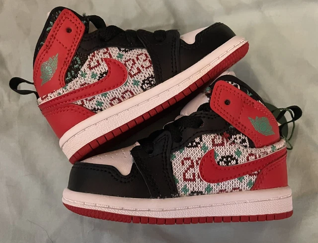 Nike Air Jordan 1 Mid SE Size 4C baby/toddler Ugly Christmas Sweater