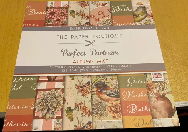 The Paper Boutique - Autumn Mist Embellishment Pad - 8x8 36 Sheets - New