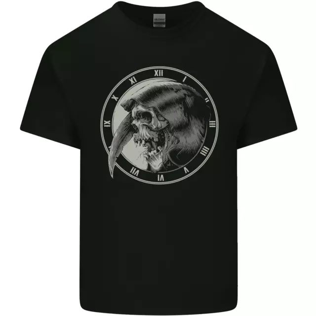 T-shirt top T-shirt cotone orologio teschio biker gotico demone da uomo