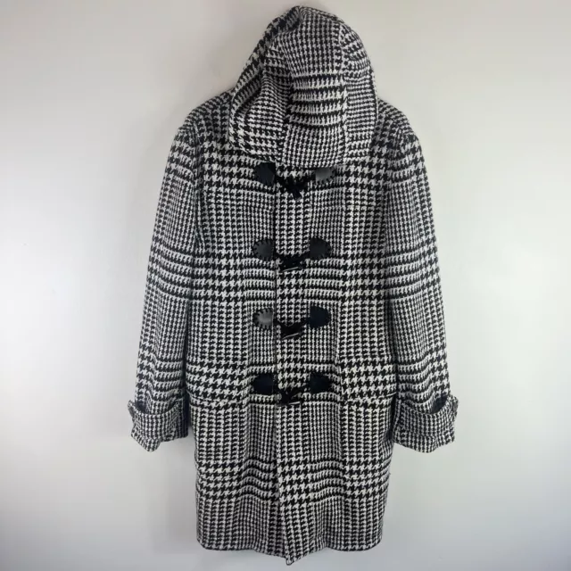 Robert Graham Wool Duffle Toggle Coat Hooded Mens Medium Classic Fit Houndstooth